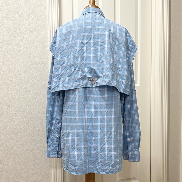 Columbia PFG Super Bahama Blue Plaid L/S Button-Down Collared Sport Shirt - XL - Picture 14 of 16